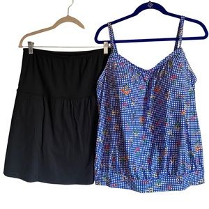 Lands end high waist swim skirt Black high rise & blue gingham tankini Sz 16 NEW